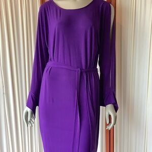 Vicky Tiel Dress Women's Large Purple Split Bell Sleeve Tie Waist Dress